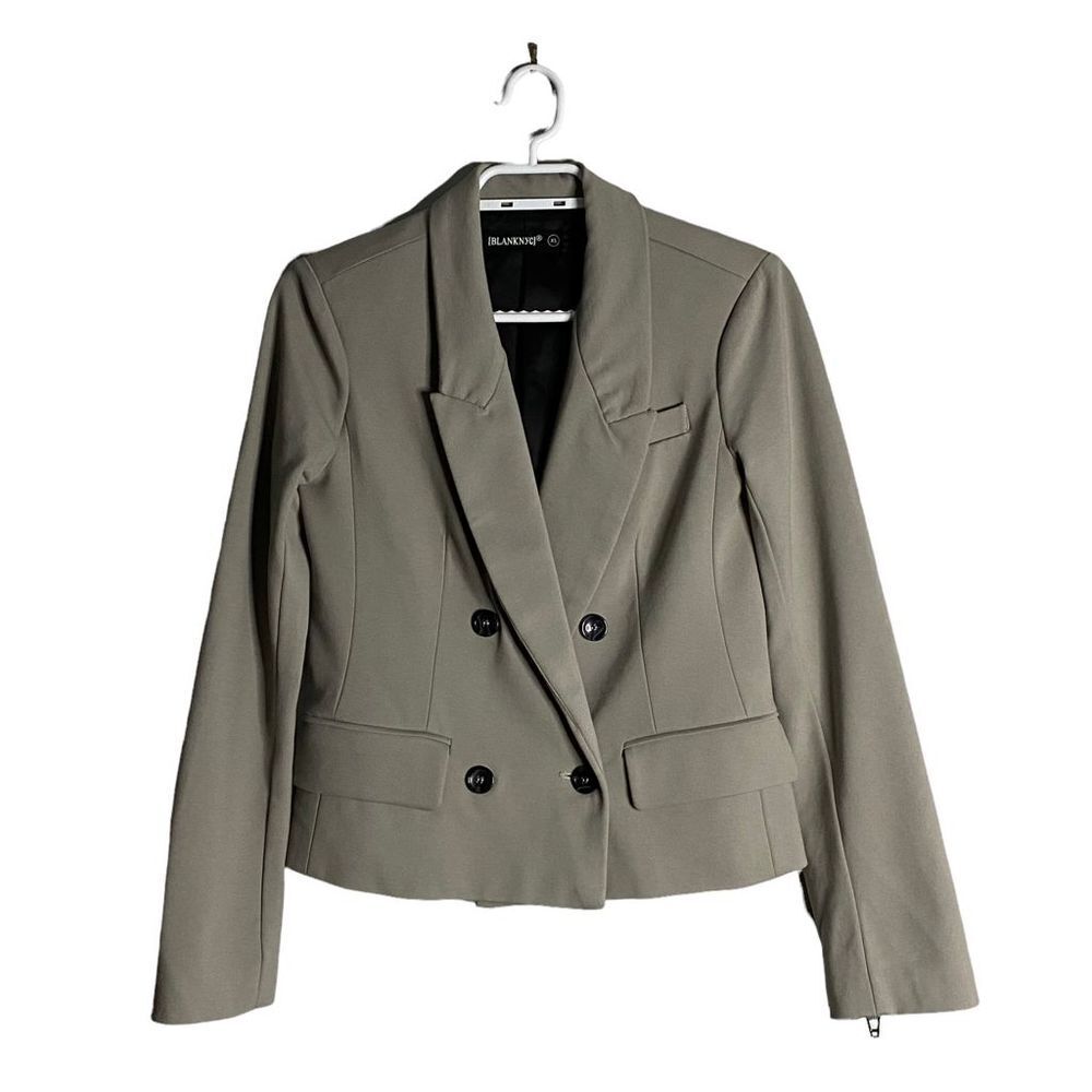 Blank NYC Women's Gray Double Breasted Zip Sleeve Blazer
